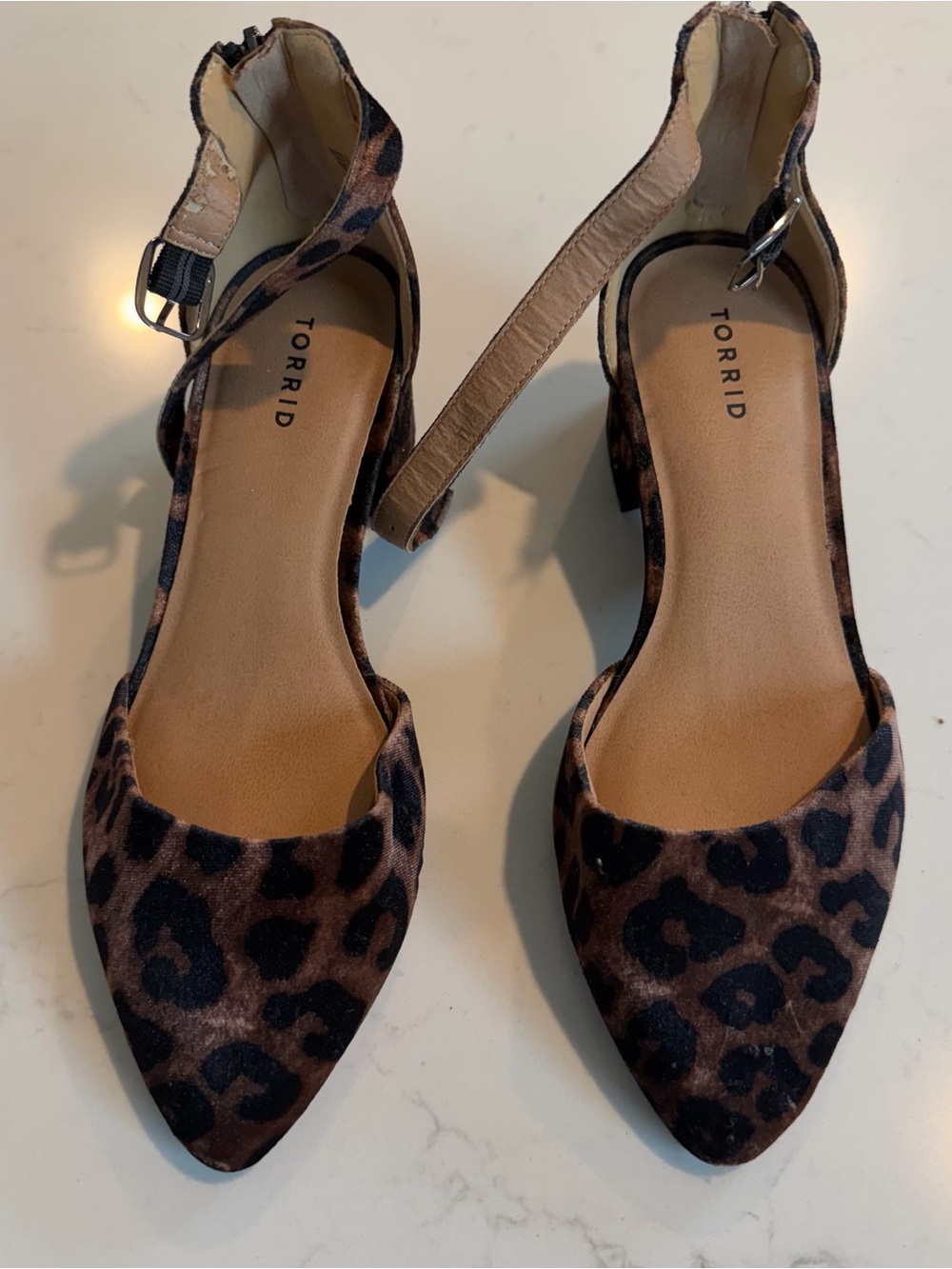 torrid Leopard Print Pointed Toe Ankle Strap short heels - Brown/Black